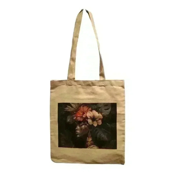 Vintage inspired African art recycled canvas tote bag - Picture 1 of 3